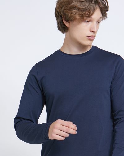 Paul Galvin Navy Long Sleeve Dipped Hem Stretch Tee Shirt